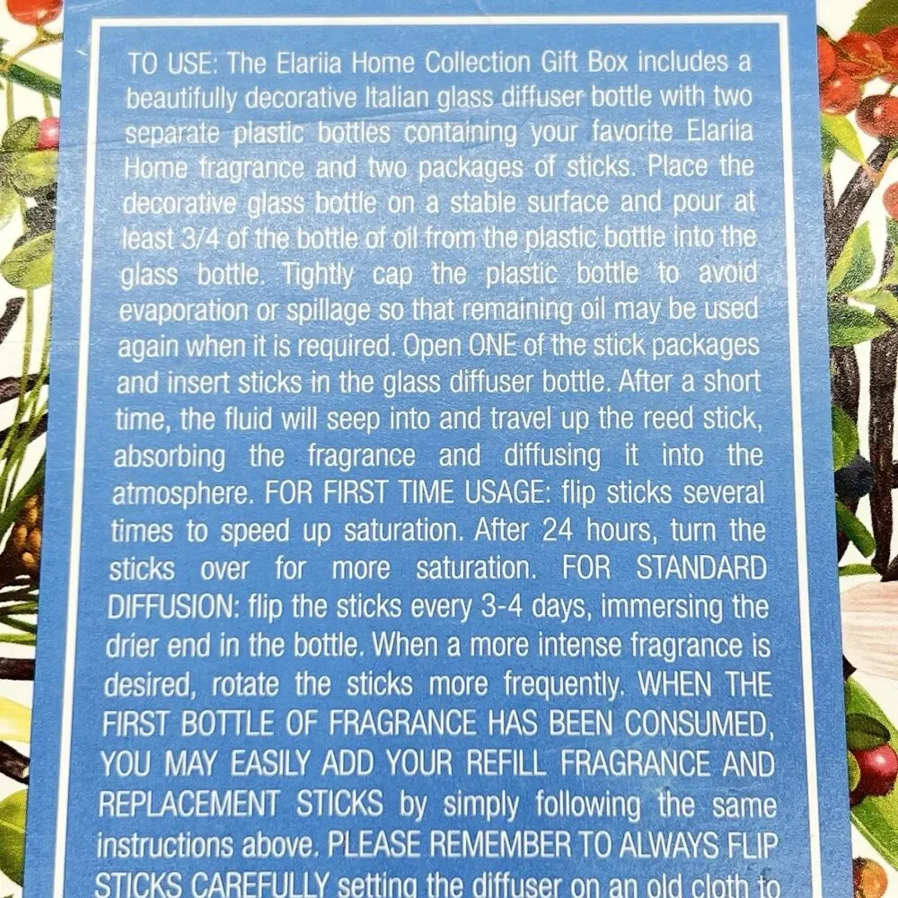 Elarila Aroma Stick Diffuser 2-6.7 fl oz Scents-Brezza Marina/Ocean Breeze-Glass